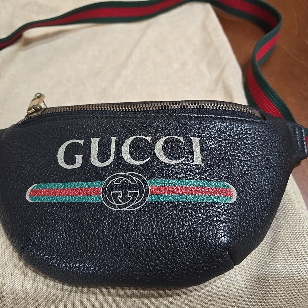 Gucci Black Crossbody Bag with Red and Green Accents